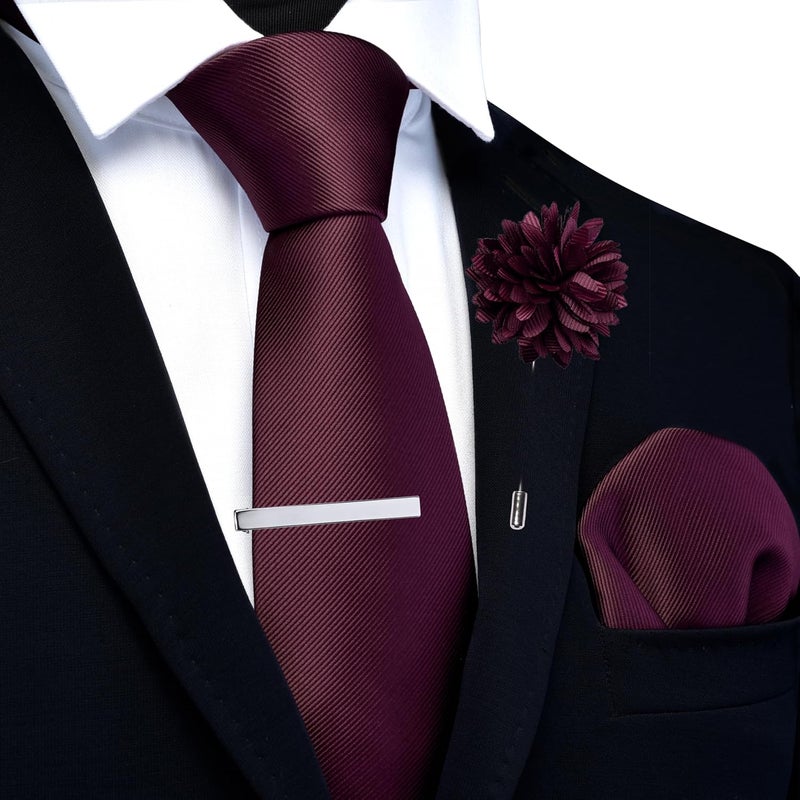 Branduce 3.15"（8cm） Solid Formal Tie and Pocket Square Plain Necktie Lapel Pin and Tie Clip Set for Men - Image 2